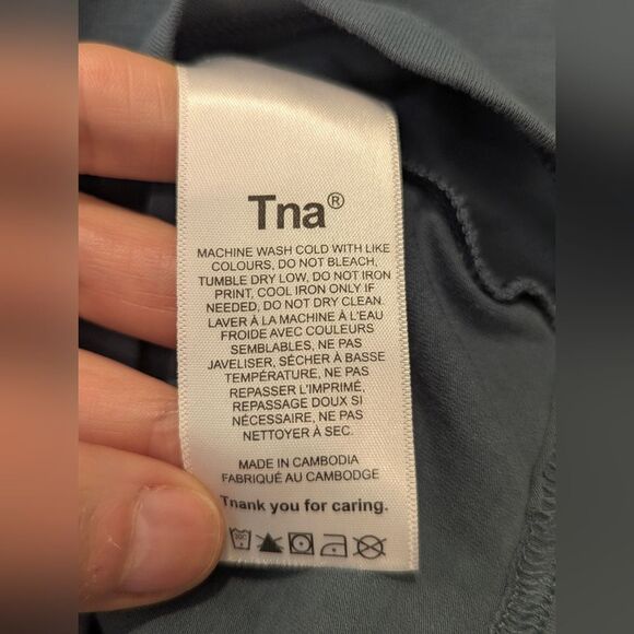 TNA Aritzia Tank Top Size S Blue Stretch Cotton Crop Muscle Tee Minimalist Basic - Picture 4 of 8